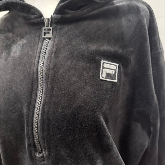 FILA Black Velour 1/4 Zip Plush Hoodie Medium - Picture 7 of 8
